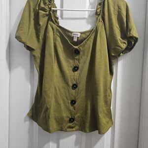 Meraki Olive Button-Up Blouse
